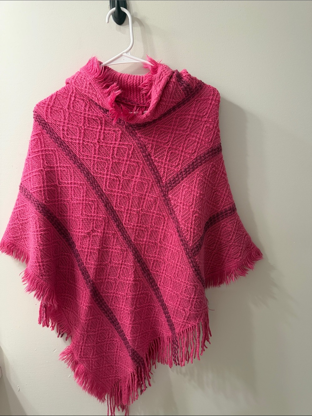 Women's Pink Fringed Poncho Sweater